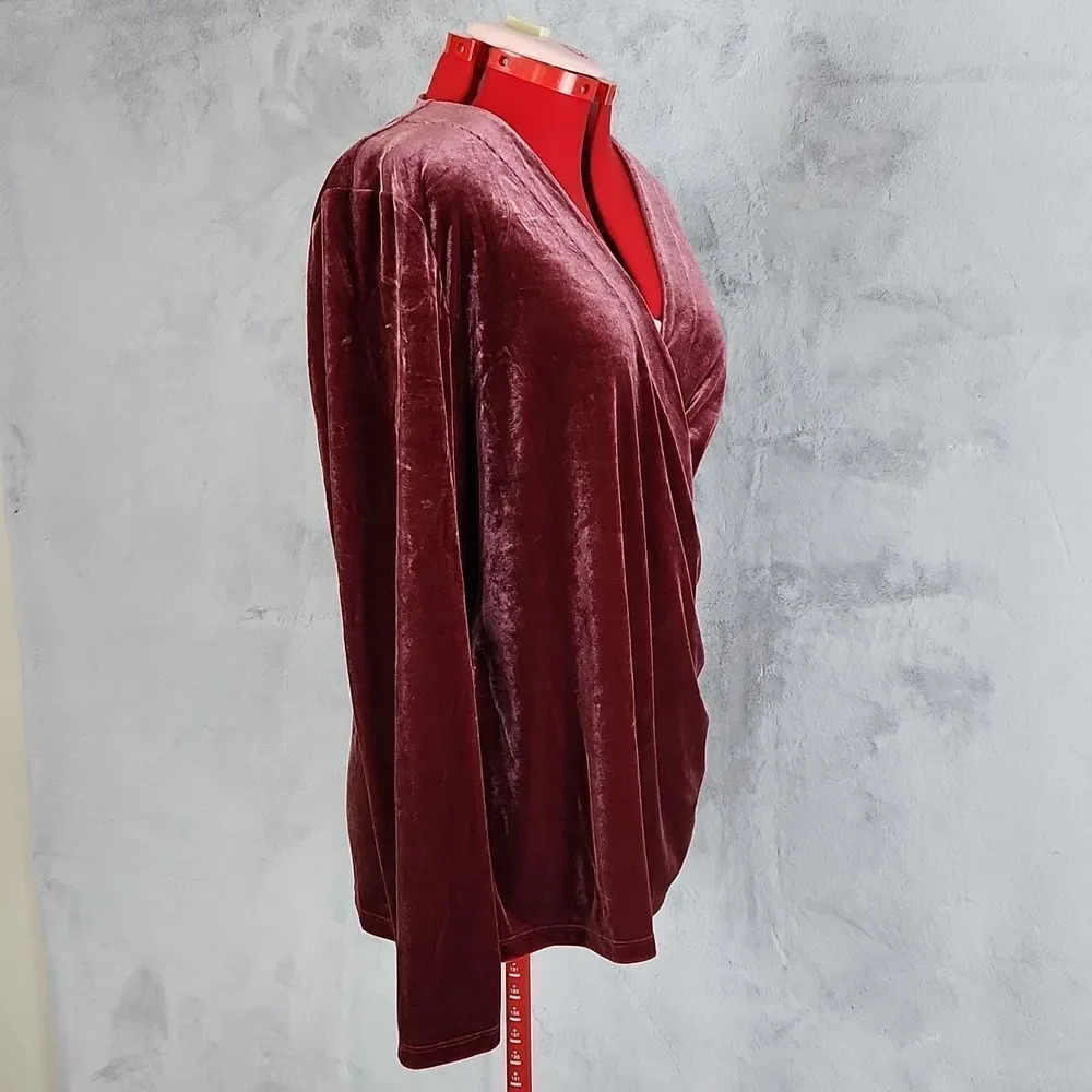 Talbots Velvet Wrap Top XL Burgundy Long Sleeve Stretch Blouse Elegant Holiday - Picture 4 of 9